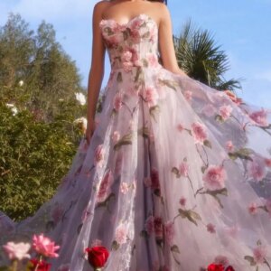 Sparkly Flowers Printing Fairy Prom Dresses Sweetheart Strapless A-line Floor-Length High Slit Sexy Birthday Party Evening Gowns