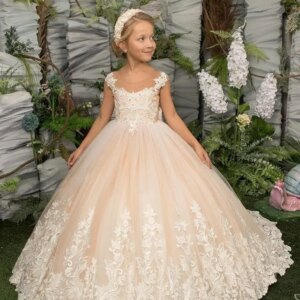 Tulle Pageant Dress Flower Girl Dress for Weeding Lace Appliques Princess Long Ball Gowns for Girls girls dresses for wedding