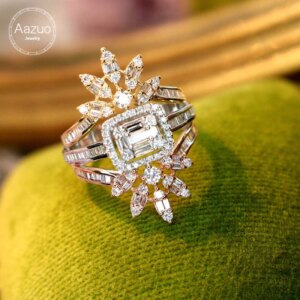 Aazuo Fine Jewelry 18K White&Yellow&Rose Gold Real Diamond Double Crown Ring Gift For Women Luxury Engagement Halo anillos mujer