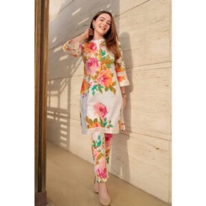 Muslin Fabric Kurti Pant Cord Set Indian Wedding Party Wear Salwar Kameez Dress