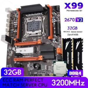 2025 New Atermiter X99 Motherboard Kit Set With LGA 2011-3 Xeon E5 2670 V3 CPU Processor 32GB DDR4 3200MHz REG Ecc RAM Memory