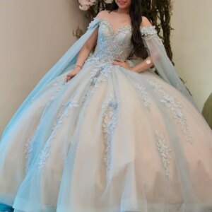 Customized Shiny baby blue Off Shoulder Quinceanera Dress crystal applique Lace flower Long tail vestidos de 15 Quinceanera
