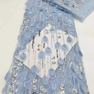 2025 3D Flower Lace Fabric with Pearls High Quality French Embroidery Tulle African Fabric for Wedding Party Dress Sewing