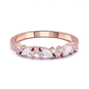 Provence 18K Rose Gold Anniversary Band Pear Shape Opal With Round Moissanite Diamonds For Women Personalized Gift