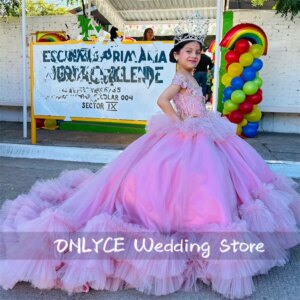 Luxury Purple Flower Girls Dresses Applique Tiered Ruffle Princess Dresses For Girls Wedding Dress Birthday Gown Customized