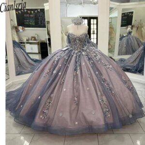 Gray Quinceanera Dresses Lace Princess Dress Birthday Party Gowns Corset
