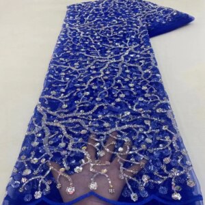 Latest Nigeria Sequined beads Mesh Lace High Quality 5 YardsFrench Tulle Fabrics For Sewing Wedding TS2009