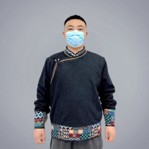 Mongolian Men’s Long-Sleeved Coat Ethnic Style Dark Blue Daily Leisure Warm Comfortable All-Matching