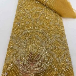 2025 Luxury Elegant Handmade Embroidery Heavy Sequins And Beaded Lace High Quality African Tulle Lace Fabric for Wedding Sewing