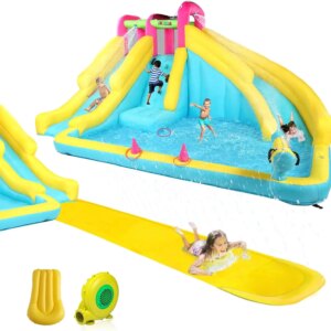 Inflatable Water Slide with 20FT Lawn Water Slide for Kids 3-10Y, 1min Blow Up Water Slide w/Bodyboard, Sprinkler, Backyard Kids
