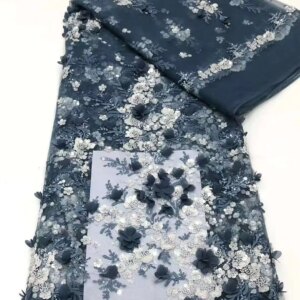 2024 Latest African 3D Flower Lace Fabric Embroidery Pearl French Lace Fabric Sequins Groom Nigerian Tulle Lace For Dress CD