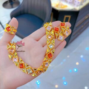 2024 Dubai New 24K Gold Plated Necklace Earrings Ring Wedding Party Jewelry Set for Women  DD10392