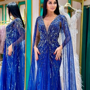 Saudi Arabic Mermaid Beading With Cape Evening Dresses Luxury Crystal Sequin Formal Wedding Party Prom Gowns 2025 Customized
