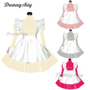 Sweet Lolita PVC Leather Maid Costume Women Sexy French Maidservant Waitress Outfit Lace-up Maid Dress with Headwear Clubwear
