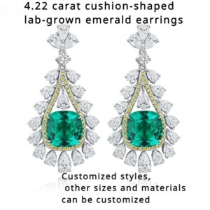 YanYao Jewelry New Design 4.22ct Cushion Shape Laboratory Grown Emerald Earrings 925 Silver Women’s Jewelry