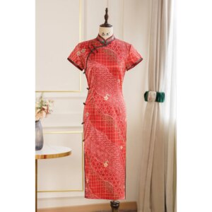 New Vintage Print High Quality Real Silk Cheongsam Qipao Women’s Clothing Dress Boutique Composite Standing Collar