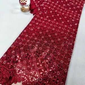2025 Red High Quality African Guipure Cord Lace Fabric Nigerian Stones Water Soluble Lace Fabric For Sewing Women Dress 5 Yards