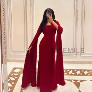 Elegant Red Bell-Sleeves Prom Gowns Floor-Length Formal Occasion Evening Dresses Dubai Long Dress With Jacket New