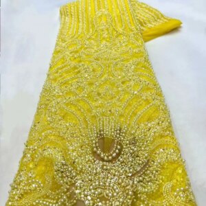 Beautiful Nigerian Sequins Party Lace African Beads Lace Fabric 2025 High Quality 5 Yards African French Tulle Net Lace Fabric