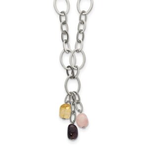Stainless Steel Citrine Amethyst Rose Quartz w 2 in ext Link Necklace