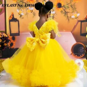 EVLAST Customized African Flower Girl Dress Short Sleeve Princess Ball Gowns Girls First Birthday Party Dress For Wedding FD13