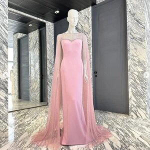 Customized Exquisite High quality Classic Retro Jersey Ruched Straight Long Scoop Neck Dresses Long Dresses Prom Dresses Simple