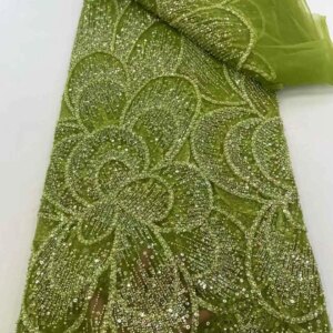 2025 New African French Nigerian High End Lace Fabric With Beads Sequins Mesh for Embroidery Wedding Party Bride Sewing Dress