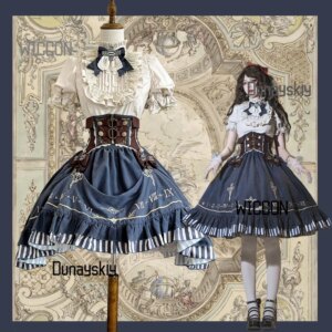 Victorian Gear Sonnet Lolita Gilded Pointer Retro Girl CLA Steampunk British Style Set Dress Halloween Role Play