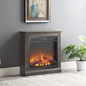 Electric Fireplace Insert, Ultra-Thin Fireplace Heater with Log Set,1400W, Black,Recessed Fireplace with Over Heating Protection