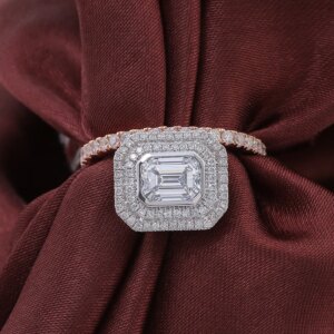 Provence custom design rings 10K/14K/18K gold 1CT emerald cut lab diamond halo engagement ring luxury stacking rings set wedding