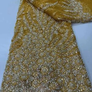 Luxury French Mesh Beaded Lace Fabric High Quality African Sequins Groom Lace Fabrics For Nigerian Wedding Dress 2025
