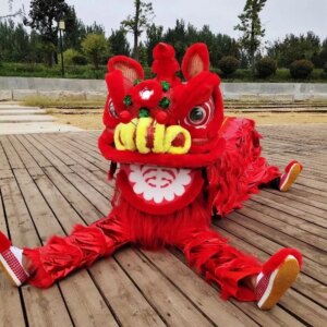 Adult Lion Dance for Two People Artificial Fur Shiny Cloth Blinking Lion Dance Mascot Costume Festival Advertising Lion Dance