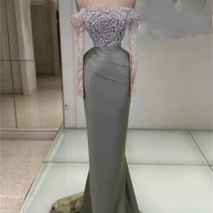 Sexy Sleeveless Evening Gown Sparkling Strapless Party Dress Classic Satin Beaded Floor Length Gown Customized Vestidos De Novia