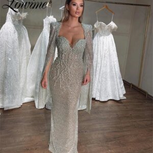 Dubai Arabic Heavy Beads Aso Ebi Crystal Pearl Mermaid Prom Dresses Formal Evening Wedding Party Second Reception Birthday Dress