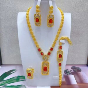 Dubai New 24K Gold Plated Necklace, Earrings, Rings, Bracelets for Women’s Wedding, Mother’s Party Jewelry Set YY10538