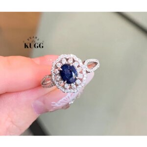KUGG 100% 18K White Gold Rings Elegant Design Luxury Diamond Natural Sapphire Engagement Ring for Women High Wedding Jewelry