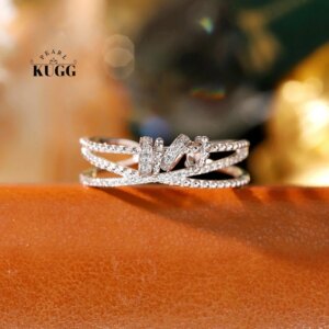 KUGG 100% 18K White Gold Rings Fashion Luck Design 0.20carat Real Natural Diamond Open Ring for Women High Party Jewelry