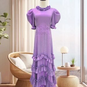 Tailor shop customized bubble sleeves ruffled edges pleated fluffy cake dress women’s dress