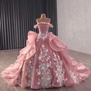 Quinceanera Dresses Luxury 2025 Off Shoulder Strapless Appliques Lace Up Back Pink Long Dress For Special Occasions