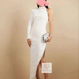 Customized Elegant Vintage Sexy Sweet Ivory Crystal Bead Asymmetrical Customize Formal Occasion Prom Dress Evening Party Gowns