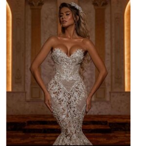Wedding Dress Sexy Mermaid Sweetheart Strapless Sequined Lace Court Train Floor Trumpet Bridal Prom Gowns Robe De Soirée 2024