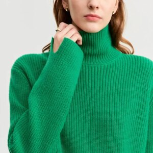 AMII Woolen Sweater For Women 2025 Winter New Turtleneck Split Color Block Patchwork Drop-shoulder Sleeve Knit Sweater 12374011