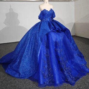 Royal Blue Quinceanera Dresses Ball Gown For Sweet Girls Applique Lace Beads Vestidos De XV 15 Años Off the Shoulder Birthday