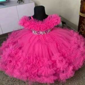 Pink Pearls Girls Birthday Party Dresses Beaded Ruffles Purple Flower Girl Dresses Baby Kids Ball Gowns for Photo Shoot