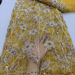 5 Yards Luxury Sequins Beads African Sequins Groom Lace Fabric 2025 High Quality Sky Blue Beaded Lace Fabrics For Sewing KB4711