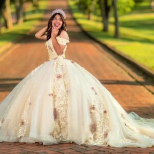 Customized Light Yellow Appliques Ball Gowns Quinceanera Dress for Girls Lace Applique up Off the Shoulder Vestidos De 15 Anos