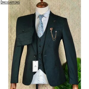 Blackish Green Men Business Formal Occasion Tuxedos Grooms Wedding Party Prom Male Suit 3 Piece Set Blazer Vest Pants