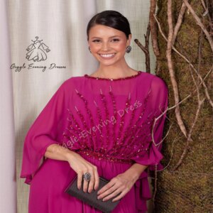 Giggle Fashion Tiered Ruched Chiffon Scoop Neckline Luxury Beaded Formal Saudi Evening Gala Dress for Women 2025 Prom Dresses