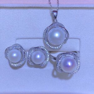 925 Sterling Silver Pendant Earrings Ring Mountings Findings Base Jewelry Set Mounts Settings Parts for 8-11mm Pearls Beads