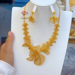 Dubai’s New Gold Plated Necklace Earrings for Women’s Wedding Party Jewelry Set  DD10410